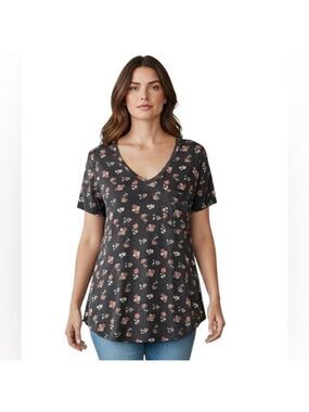 Au Fond Floral V-Neck Short Sleeve Top